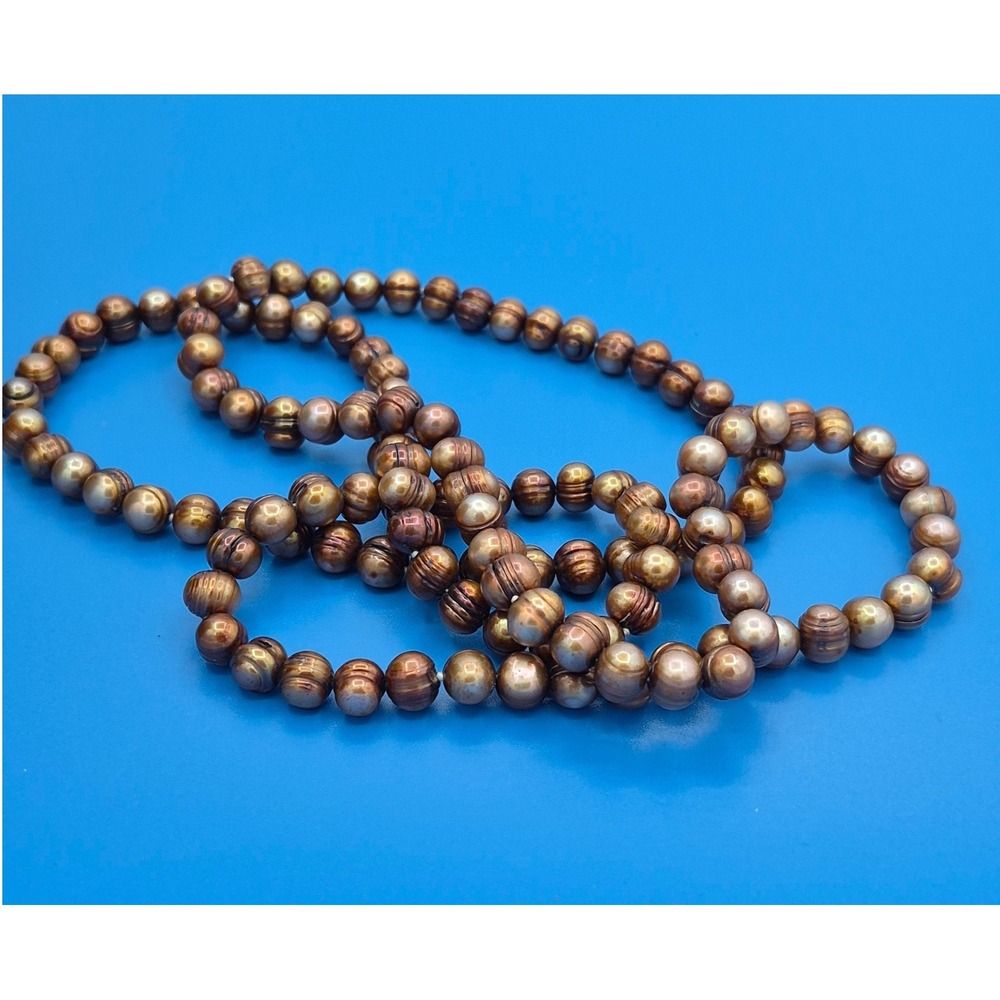 Vintage Cultured Freshwater Pearl Endless Rope Necklace Bronze Brown 34 Inch 8mm